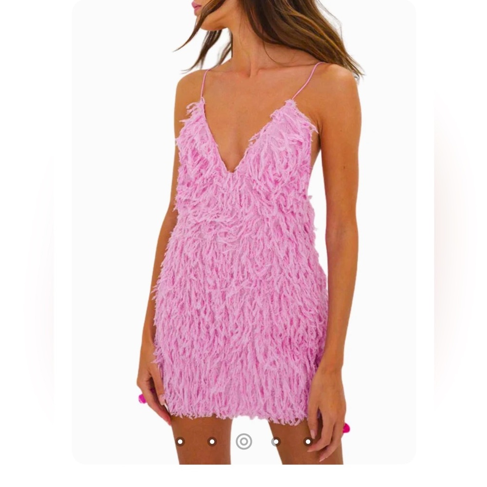 NWT For Love & Lemons Kamara Pink Feather Mini Dress Party Birthday Bachelorette - Picture 5 of 8